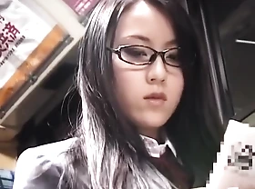 Japanese schoolgirl give glasses get fucked out of reach of bus